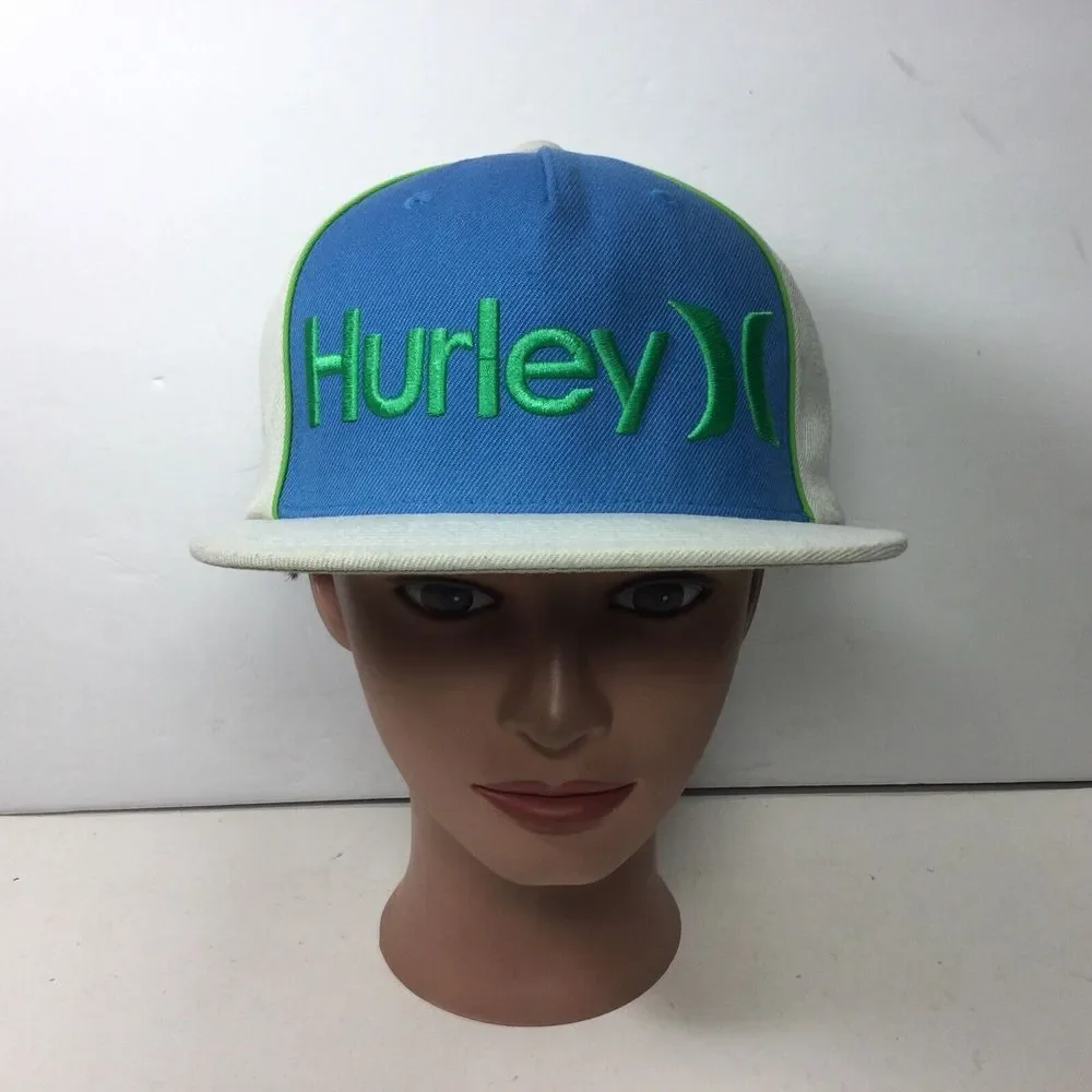 Hurley Hat Snapback SpellOut Trucker‎ Baseball Cap Embroidered Logo Gray Blue
